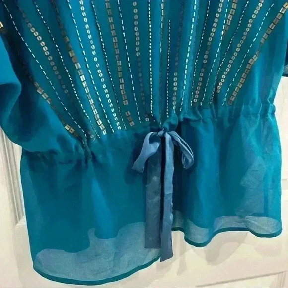 NWT KUT from the Kloth Women Blouse Sz XL Embellish Beaded Sheer Short Sleeve - Picture 5 of 10